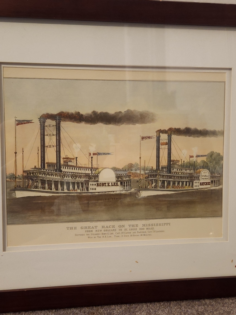 Currier & Ives Lithograph Print 'The Great Race on the Mississippi'